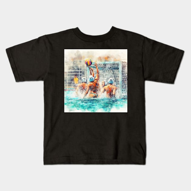 Artistic illustration of women playing water polo Kids T-Shirt by WelshDesigns